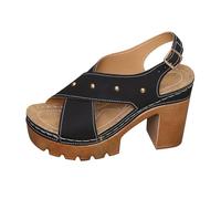 Nuoke zapatillas mujer verano sandalias tacon Summer New Plus Size Thick High Heeled Sandals With A Back Strap And Thick Sole Casual Sandals For Women Zapatos De (Black, 36)