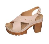 Nuoke zapatillas mujer verano sandalias tacon Summer New Plus Size Thick High Heeled Sandals With A Back Strap And Thick Sole Casual Sandals For Women Zapatos De (Beige, 39)