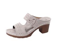 Nuoke zapatillas verano mujer sandalias tacon mujer verano Nuevas de verano para, estilo retro, casuales, cómodas, con tacón alto y tacón grueso, puntera abierta. Grises (Beige, 43)
