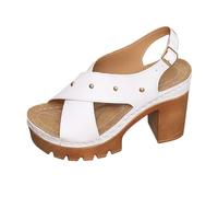 Nuoke zapatillas verano mujer sandalias tacon mujer verano Summer New Plus Size Thick High Heeled Sandals With A Back Strap And Thick Sole Casual Sandals For Women Zapatos De (White, 38)