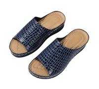 Nuoke zapatos verano mujer,sandalias cuña mujer, de con gruesa y ligera, estilo comercio exterior, con diseño moderno y estampados de arrastre. Cangrejeras Playa (Dark Blue, 38)