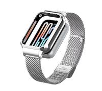nuosiweilang Correa Compatible con Xiaomi Smart Band 9 Pro,Pulsera de acero inoxidable de reemplazo con cubierta protectora de metal para Mi Band 9Pro Hombres Mujeres Plata