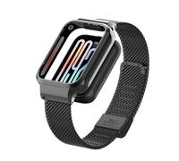 nuosiweilang Correa Compatible con Xiaomi Smart Band 9 Pro,Pulsera de acero inoxidable de reemplazo con cubierta protectora de metal para Mi Band 9Pro Hombres Mujeres Negro