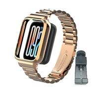 nuosiweilang Correa Compatible con Xiaomi Smart Band 9 Pro,Pulsera de acero inoxidable de reemplazo con cubierta protectora de metal para Mi Band 9Pro Hombres Mujeres Oro Rosa