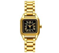 NUOVO Reloj clásico para mujer pequeño reloj de cuarzo con pulsera de oro vintage caja rectangular números romanos esfera negra adecuado para mujeres y niñas