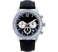 NUOVO Reloj cronógrafo para hombre, correa de piel, negro y plata, analógico, cuarzo con indicador de fecha, Negro , Minimalista