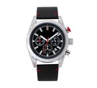 NUOVO Reloj de hombre cronógrafo con correa de piel negra con carcasa plateada, reloj clásico para hombre, resistente al agua, reloj analógico, calendario, informal, reloj de negocios, elegante regalo