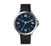 NUOVO Reloj de hombre fácil de leer relojes para hombre con esfera grande analógica de cuarzo con correa de cuero negro resistente al agua reloj clásico de negocios para hombre, Azul/Roma, Clásico