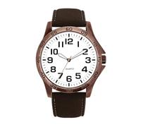 NUOVO Reloj de pulsera analógico de cuarzo para hombre, correa de piel marrón, caja de cobre, esfera blanca con números grandes, reloj vintage de moda
