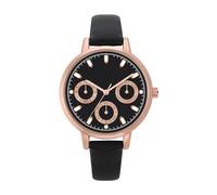 NUOVO Reloj de pulsera clásico y minimalista para mujer con correa negra de moda y tres subdiales decorados para banquetes de mujer, Negro , Minimalista
