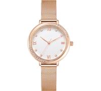NUOVO Reloj de pulsera de acero inoxidable en tono oro rosa para mujer, esfera blanca, bisel de cristal de diamante, cuarzo, clásico, para mujer, oro rosa