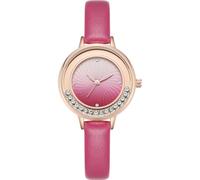 NUOVO Reloj de pulsera de cuarzo con diamantes de imitación para mujeres y niñas, reloj de cuero con marca de hora y diamantes de imitación, rosa, Correa