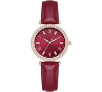 NUOVO Reloj de pulsera de cuarzo para mujer con diamantes de cristal de lujo para mujeres y niñas, correa de cuero, resistente al agua, ideal para regalos, rosso