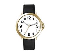 NUOVO Reloj de pulsera para hombre, correa de piel negra, caja dorada, esfera blanca, lector fácil, 45 mm, analógico, cuarzo, números árabes, clásico, resistente al agua, Blanco, Clásico