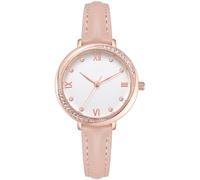 NUOVO Relojes de mujer con caja de oro rosa, correa de cuero rosa, relojes de moda para mujer, esfera blanca, bisel de cristal de diamante, cuarzo, reloj clásico para mujer, rosa