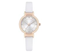 NUOVO Relojes de mujer de cuero blanco para mujer, caja de oro rosa, elegante reloj simple de cristal, reloj analógico de cuarzo para mujer
