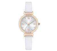 NUOVO Relojes de mujer de cuero blanco para mujer, caja de oro rosa, elegante, simple, reloj de pulsera de diamantes de cristal, reloj de pulsera para mujeres y niñas