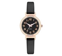 NUOVO Relojes de mujer de cuero negro relojes de mujer caja de oro rosa elegante simple reloj de cristal diamante analógico relojes de cuarzo para mujer, Negro , Minimalista