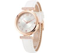 NUOVO Relojes para mujer, elegante correa de cuero blanco con diamantes de imitación, reloj de cuarzo resistente al agua, reloj de pulsera para la vida cotidiana, viajes, fecha, blanco