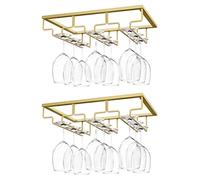 Nuovoware 2PZS Soportes para Copas de Vino, 3 Filas Soporte para Colgar Copas de Vino Debajo del Gabinete para Cocina, Bar, Almacenamiento para Barra de Gabinete de Cocina - Oro Nanómetro