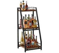 Nuovoware Armario Licores Mini Bar Escalonado 3 Niveles, Estantería Vino Pie Whisky, Estante Esquinero para Botellas de Licor con Rejas y Cajón Deslizable para Cocina, Comedor y Sala de Estar, Negro