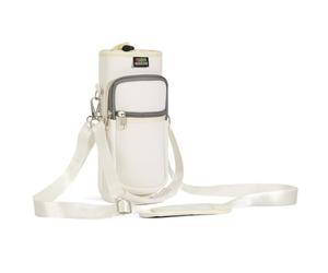 Nuovoware Bolsa Porta Botella de Agua, Porta Botella 25oz, Correa Mano Ajustable para Hombro, 2 Bolsillos, Funda Neopreno, Accesorios Deportivos para Senderismo, Viajes, Blanco Crema