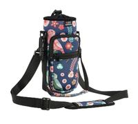 Nuovoware Bolsa Porta Botella de Agua, Porta Botella 750ml, Correa Mano Ajustable para Hombro, 2 Bolsillos, Funda Neopreno, Accesorios Deportivos para Senderismo, Viajes, Pájaro Verde + Flores