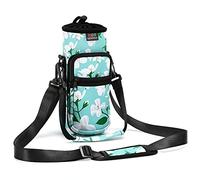Nuovoware Bolsa Porta Botella de Agua, Porta Botella 750ml, Correa Mano Ajustable para Hombro, 2 Bolsillos, Funda Neopreno, Accesorios Deportivos para Senderismo, Viajes, Verde Lily