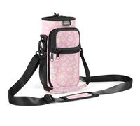 Nuovoware Bolsa Porta Botella de Agua, Porta Botella 750ml, Correa Mano Ajustable para Hombro, 2 Bolsillos, Funda Neopreno, Accesorios Deportivos para Senderismo, Viajes, Margarita Rosa