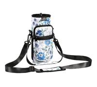 Nuovoware Bolsillo de Botella Agua Portátil Neopreno, Bolsillo con Correa Hombro Prueba Caída, Funda Impermeable 750ml Botella Agua Protectora para Viaje, Flor Azul