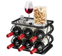 Nuovoware Estante Vino Plegable, Estante Vino Hexagonal Independiente para Mostrador 6 Botellas 2 Niveles, Estantes Vino Acero Carbono para Cocina Bar Despensa Bodega Comedor Sótano Exterior, Negro