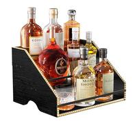 Nuovoware LED Iluminado Licor Botella Display Estante, 3 Paso Madera Encimera Licor Estante Cercas y Manijas Portátil, 12-Botella Whisky Display Retro Vino para Home Bar, Negro