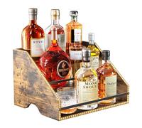 Nuovoware LED Iluminado Licor Botella Display Estante, 3 Paso Madera Encimera Licor Estante Cercas y Manijas Portátil, 12-Botella Whisky Estante Licor Display Retro Estante Vino para Home Bar, Marrón