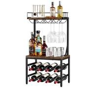 Nuovoware Licorera de 3 Niveles con Estante para Vino, Licorera Independiente con 8 Botellas para Bar, Estantería para Vino Independiente de Pie con Tablero y 8 Soportes para Copas, Negro+Marrón Retro