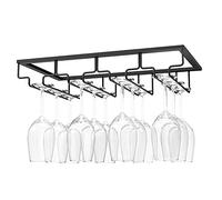 Nuovoware Soporte para Copas de Vino, Soporte para Colgar Copas de Vino Debajo del Gabinete para Cocina, Bar, Pub, Vidrio, Dorado, Almacenamiento para Barra de Gabinete de Cocina (4 Filas) - Negro