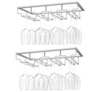 Nuovoware Soporte para Copas de Vino, Soporte para Colgar Copas de Vino Debajo del Gabinete para Cocina, Bar, Pub, Vidrio, Almacenamiento para Barra de Gabinete Cocina (4 Filas, 2 Piezas), Plateado