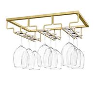 Nuovoware Soporte para Copas de Vino, Soporte para Colgar Copas de Vino Debajo del Gabinete para Cocina, Bar, Pub, Vidrio, Dorado, Almacenamiento para Barra de Gabinete Cocina (3 Filas), Oro Nanómetro