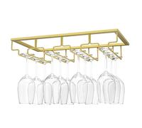 Nuovoware Soporte para Copas de Vino, Soporte para Colgar Copas de Vino Debajo del Gabinete para Cocina, Bar, Pub, Vidrio, Dorado, Almacenamiento para Barra de Gabinete Cocina (4 Filas), Oro Nanómetro