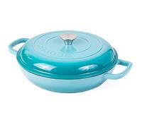 Nuovva - Cacerola de hierro fundido poco profunda con tapa, olla antiadherente para horno holandés, olla resistente a prueba de horno, olla esmaltada, azul, 3,5 L, 30 cm