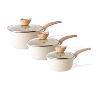 Nuovva - Juego de cacerolas antiadherentes - Cacerola de inducción con tapa - Set de 3 sartenes de granito crema - 16 cm, 18 cm, 20 cm, por Nuovva.