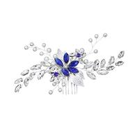 Nupcial Rhinestone Peine para el cabello Flor Diseño de la hoja Tocado Cristal Joyería de la boda Accesorios para el cabello para mujeres Decoración Regalo (Azul)