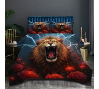 Nuphtun Edredón 135x200 cm LeóN Gris, Reversible Juego de Cama 135x200 en Microfibra, 3D Impresión Nórdico con 2 Funda de Almohada 50x75