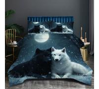 Nuphtun Edredón 135x200 cm Lobo Gris, Reversible Juego de Cama 135x200 en Microfibra, 3D Impresión Nórdico con 2 Funda de Almohada 50x75