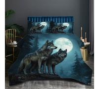 Nuphtun Edredón 135x200 cm Lobo Gris, Reversible Juego de Cama 135x200 en Microfibra, 3D Impresión Nórdico con 2 Funda de Almohada 50x75