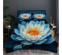 Nuphtun Edredón 150x200 cm Loto Azul, Ligero Microfibra Juego de Cama 150x200 cm, Colcha Estampada en 3D para Mujer y Hombre