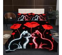 Nuphtun Edredón 200x200 cm Gato, Lavable en Lavadora Juego de Cama Completo 200x200, Colcha de Microfibra con Estampado 3D + 2 Funda de Almohada para Todas Las Estaciones D59