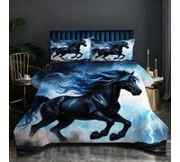 Nuphtun Edredón 220x240 2.4 kg | Caballo Negro, Arte en 3D sobre Tejido de Microfibra Premium, Relleno de Algodón 200 gsm de Altísima Calidad, Placer Sensorial Que Renueva Energías T165