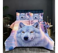 Nuphtun Edredón Extra Large 240x260 cm | Lobo Blanco, Peso 2.7 kg, Confeccionado con Tejido de Microfibra Ultra Suave y Relleno de Algodón 200 gsm, Incluye 2 Fundas de Almohada 50x75 O218