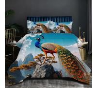 Nuphtun Edredón Individual 135x200 cm | Pavo Real, Tejido de Microfibra Ultra Suave con Relleno de Algodón 200 gsm, Incluye 2 Fundas de Almohada, Confort de Nube para Dormitorio T176