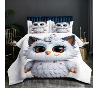 Nuphtun Edredón Matrimonial 150x200 cm | BúHo Blanco, Microfibra Hipersuave con Relleno de Algodón 200 gsm, Incluye 2 Fundas de Almohada, Calidez Abrigadora Invierno O2